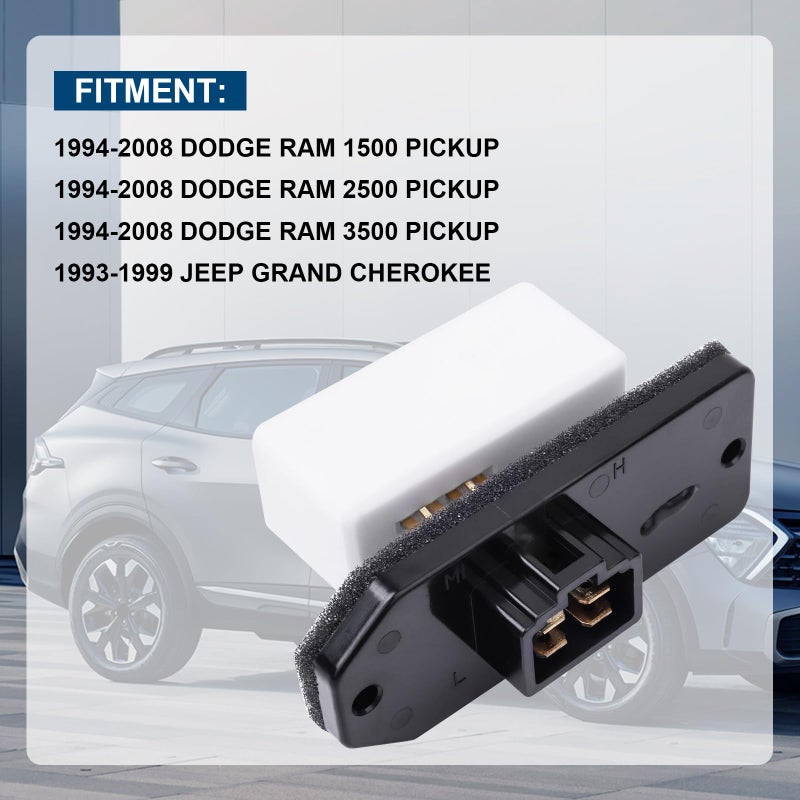 LCWRGS HVAC Fan Blower Motor Resistor for 1994-2008 Dodge Ram 1500 2500 3500 Pickup, 1993-1999 Jeep Grand Cherokee, Replaces 4720278, 973-020, 68004241AA, 5012212AA AC Heater Relay - Image 2